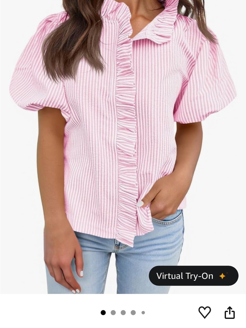 Ruffle neck Pink and White Striped top size L